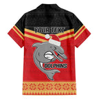 NRL Dolphins Mascot Christmas Personalised Family Matching Off Shoulder Short Dress and Hawaiian Shirt Black Style