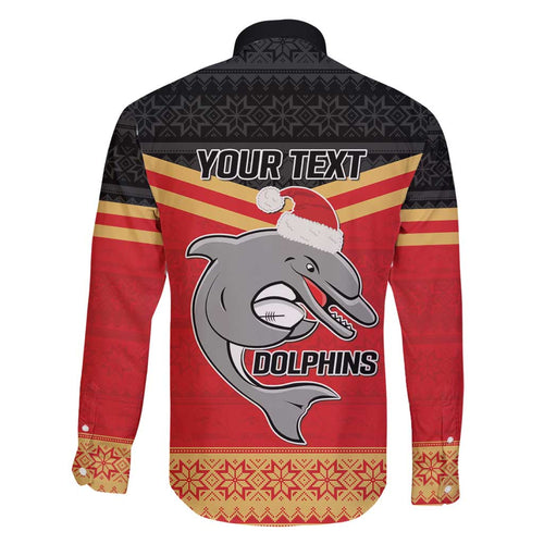 NRL Dolphins Mascot Christmas Personalised Family Matching Off Shoulder Short Dress and Hawaiian Shirt Black Style