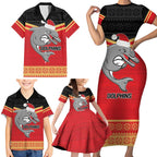 NRL Dolphins Mascot Christmas Personalised Family Matching Short Sleeve Bodycon Dress and Hawaiian Shirt Black Style