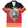 NRL Dolphins Mascot Christmas Personalised Family Matching Short Sleeve Bodycon Dress and Hawaiian Shirt Black Style