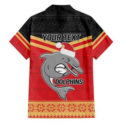 NRL Dolphins Mascot Christmas Personalised Family Matching Short Sleeve Bodycon Dress and Hawaiian Shirt Black Style