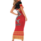 NRL Dolphins Mascot Christmas Personalised Family Matching Short Sleeve Bodycon Dress and Hawaiian Shirt Black Style