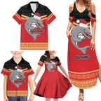 NRL Dolphins Mascot Christmas Personalised Family Matching Summer Maxi Dress and Hawaiian Shirt Black Style