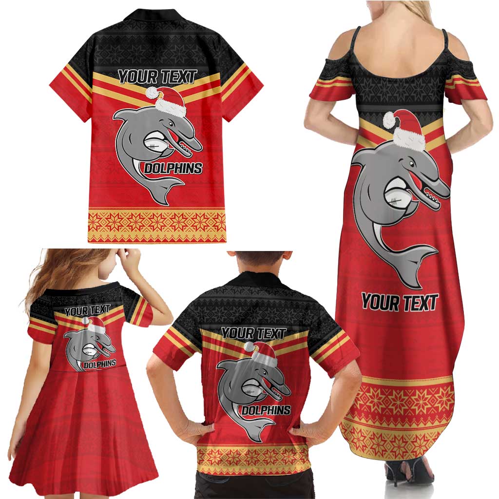 NRL Dolphins Mascot Christmas Personalised Family Matching Summer Maxi Dress and Hawaiian Shirt Black Style