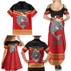 NRL Dolphins Mascot Christmas Personalised Family Matching Summer Maxi Dress and Hawaiian Shirt Black Style