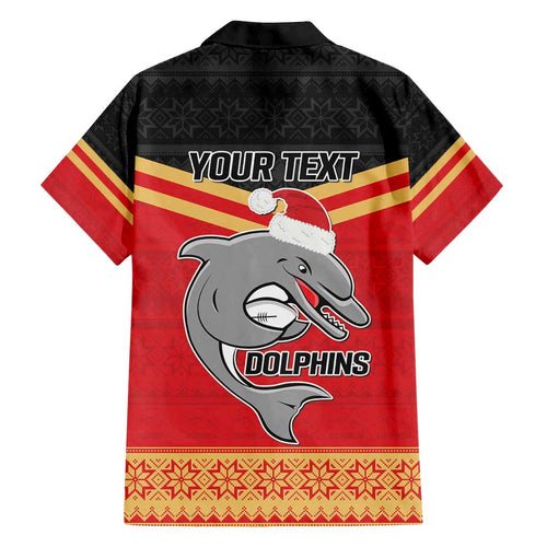 NRL Dolphins Mascot Christmas Personalised Family Matching Summer Maxi Dress and Hawaiian Shirt Black Style