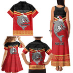 NRL Dolphins Mascot Christmas Personalised Family Matching Tank Maxi Dress and Hawaiian Shirt Black Style