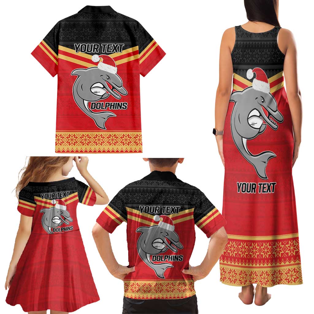 NRL Dolphins Mascot Christmas Personalised Family Matching Tank Maxi Dress and Hawaiian Shirt Black Style