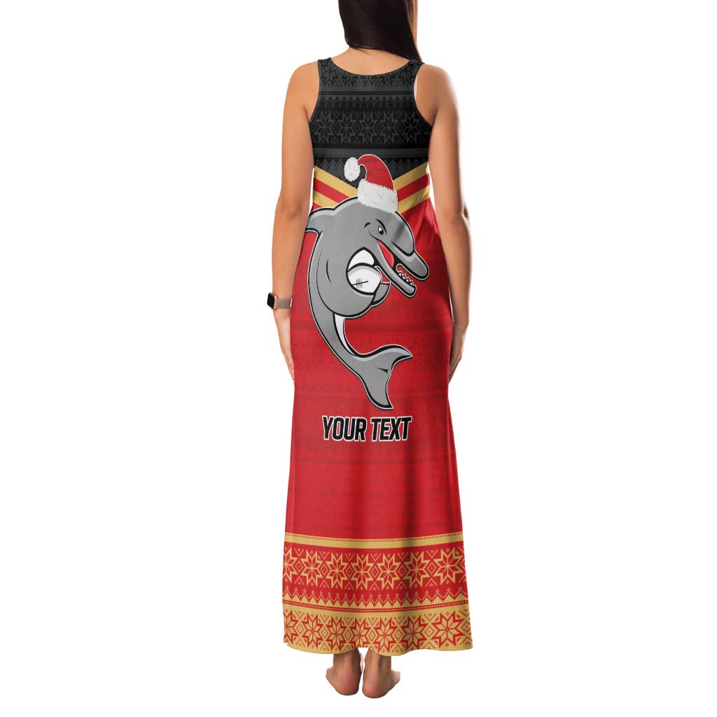 NRL Dolphins Mascot Christmas Personalised Family Matching Tank Maxi Dress and Hawaiian Shirt Black Style