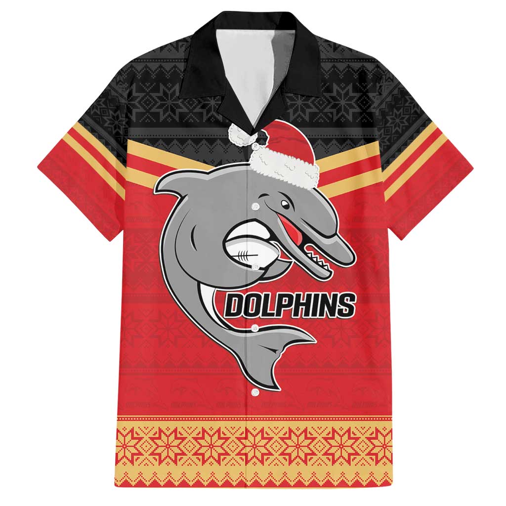 NRL Dolphins Mascot Christmas Personalised Hawaiian Shirt Black Style