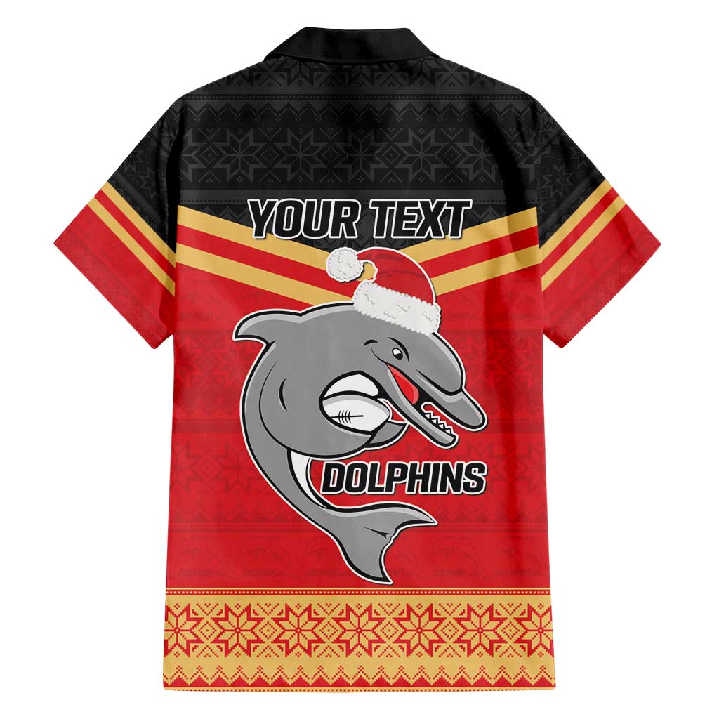 NRL Dolphins Mascot Christmas Personalised Hawaiian Shirt Black Style