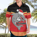 NRL Dolphins Mascot Christmas Personalised Hawaiian Shirt Black Style