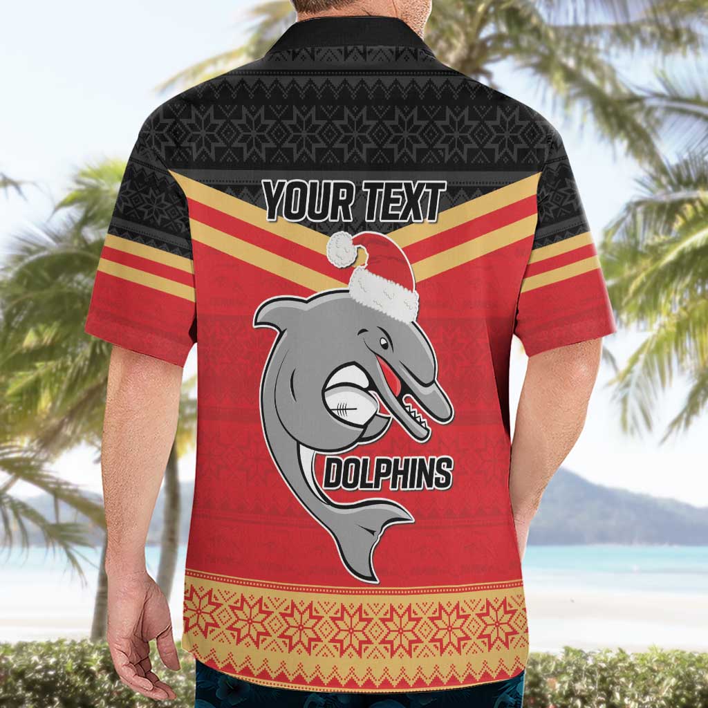 NRL Dolphins Mascot Christmas Personalised Hawaiian Shirt Black Style