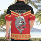 NRL Dolphins Mascot Christmas Personalised Hawaiian Shirt Black Style