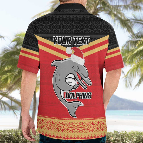 NRL Dolphins Mascot Christmas Personalised Hawaiian Shirt Black Style