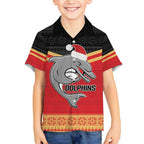 NRL Dolphins Mascot Christmas Personalised Hawaiian Shirt Black Style