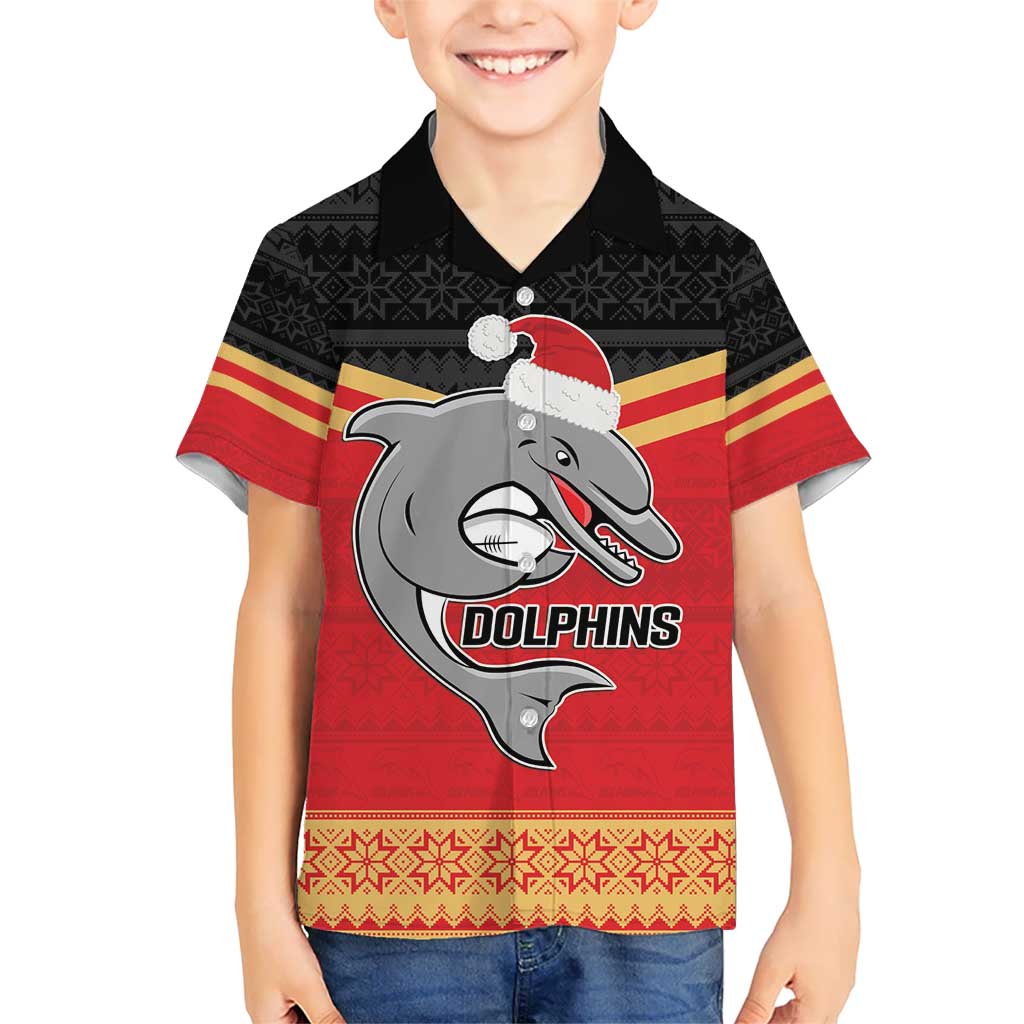 NRL Dolphins Mascot Christmas Personalised Hawaiian Shirt Black Style