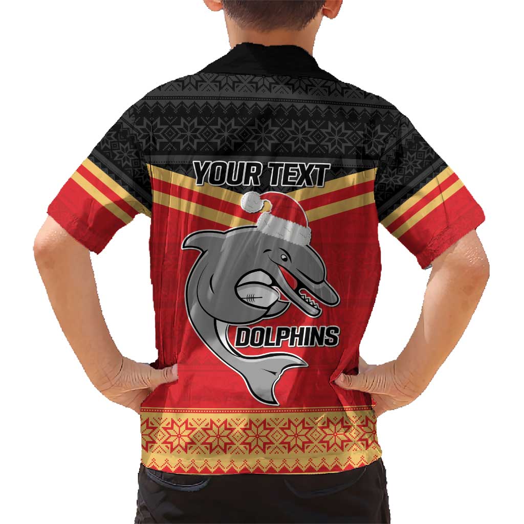 NRL Dolphins Mascot Christmas Personalised Hawaiian Shirt Black Style