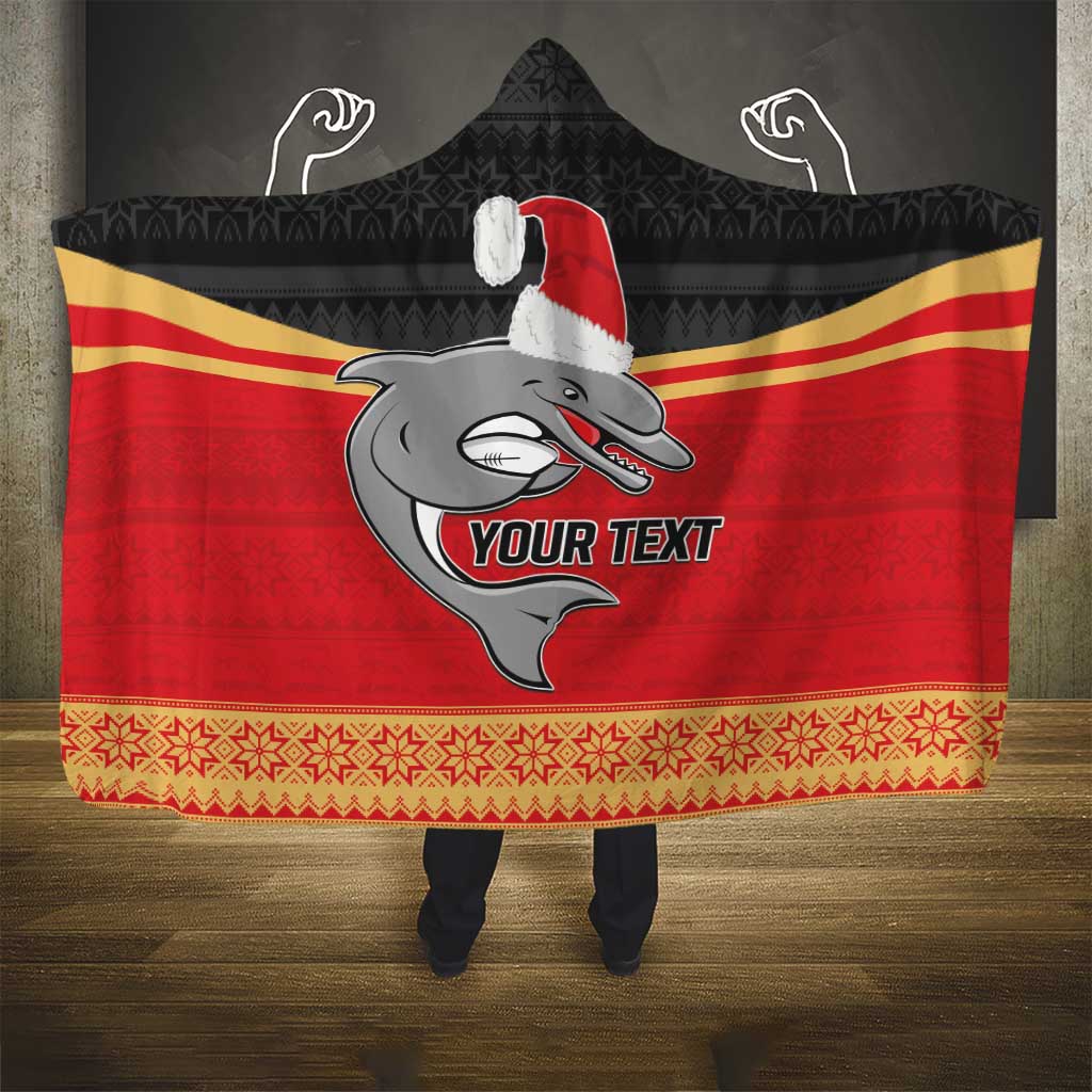NRL Dolphins Mascot Christmas Personalised Hooded Blanket Black Style