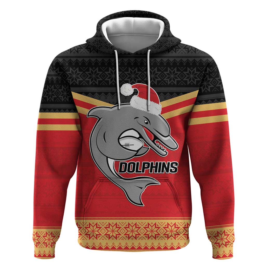 NRL Dolphins Mascot Christmas Personalised Hoodie Black Style