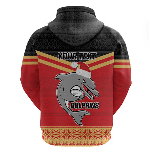 NRL Dolphins Mascot Christmas Personalised Hoodie Black Style