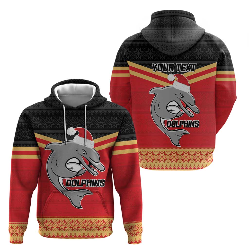NRL Dolphins Mascot Christmas Personalised Hoodie Black Style