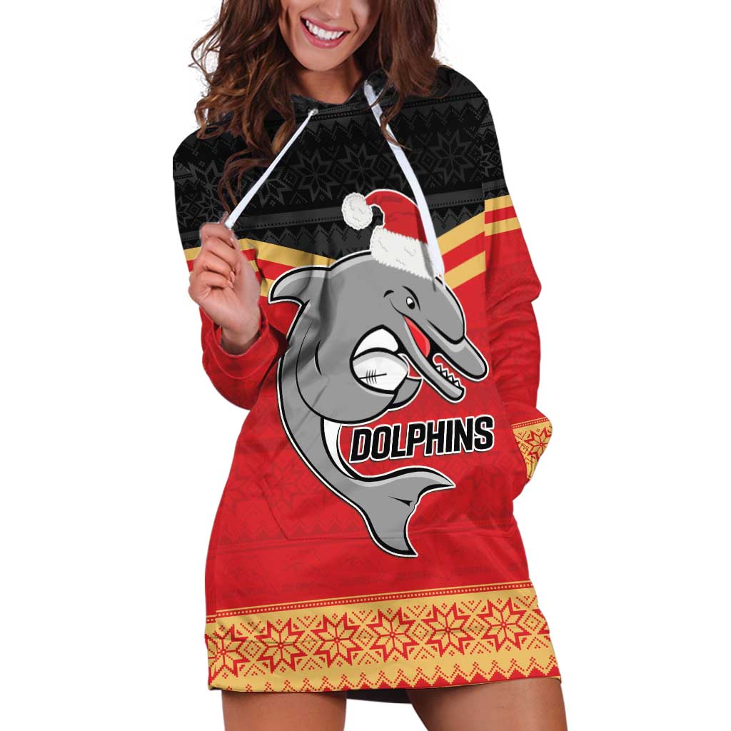 NRL Dolphins Mascot Christmas Personalised Hoodie Dress Black Style
