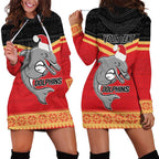 NRL Dolphins Mascot Christmas Personalised Hoodie Dress Black Style