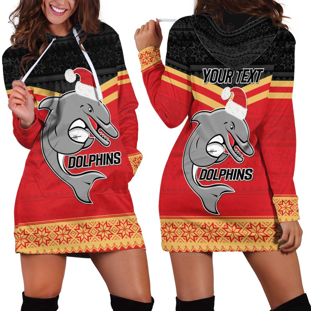 NRL Dolphins Mascot Christmas Personalised Hoodie Dress Black Style
