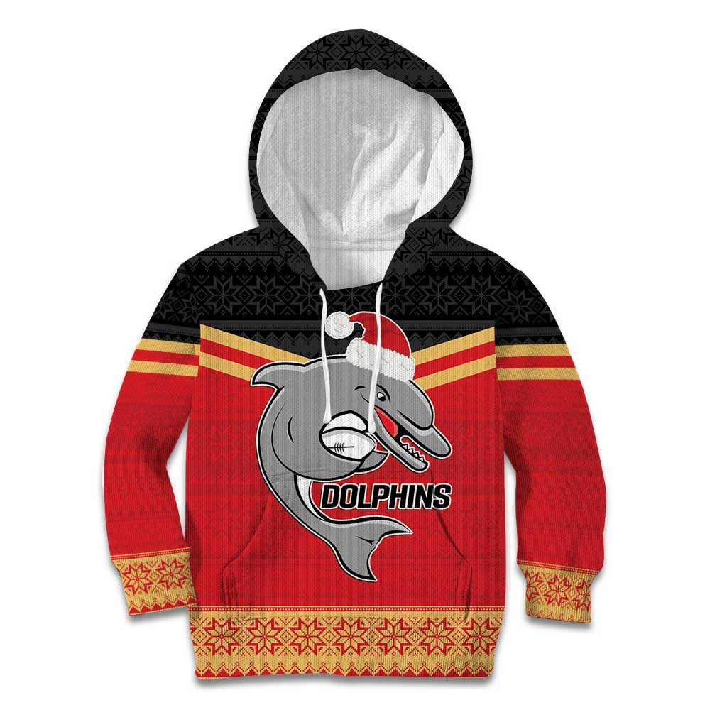 NRL Dolphins Mascot Christmas Personalised Kid Hoodie Black Style