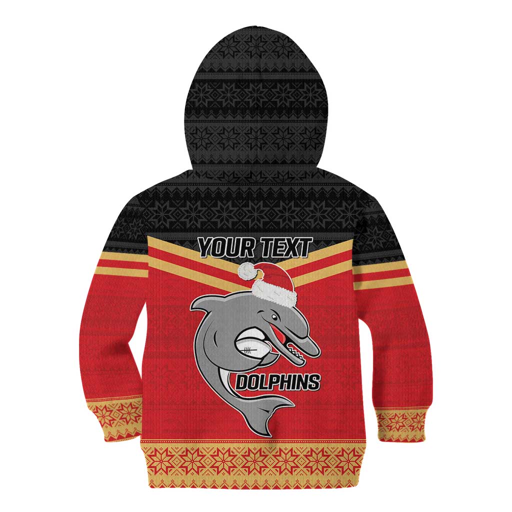 NRL Dolphins Mascot Christmas Personalised Kid Hoodie Black Style