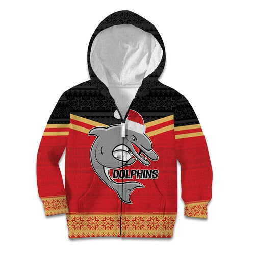 NRL Dolphins Mascot Christmas Personalised Kid Hoodie Black Style