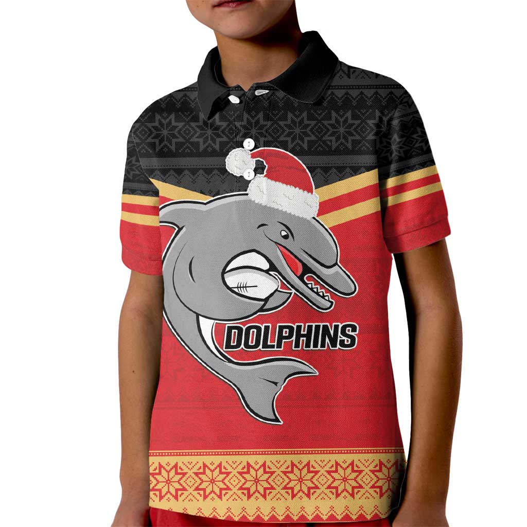 NRL Dolphins Mascot Christmas Personalised Kid Polo Shirt Black Style