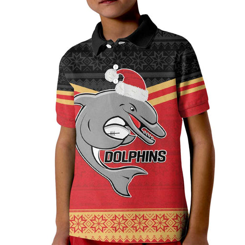 NRL Dolphins Mascot Christmas Personalised Kid Polo Shirt Black Style