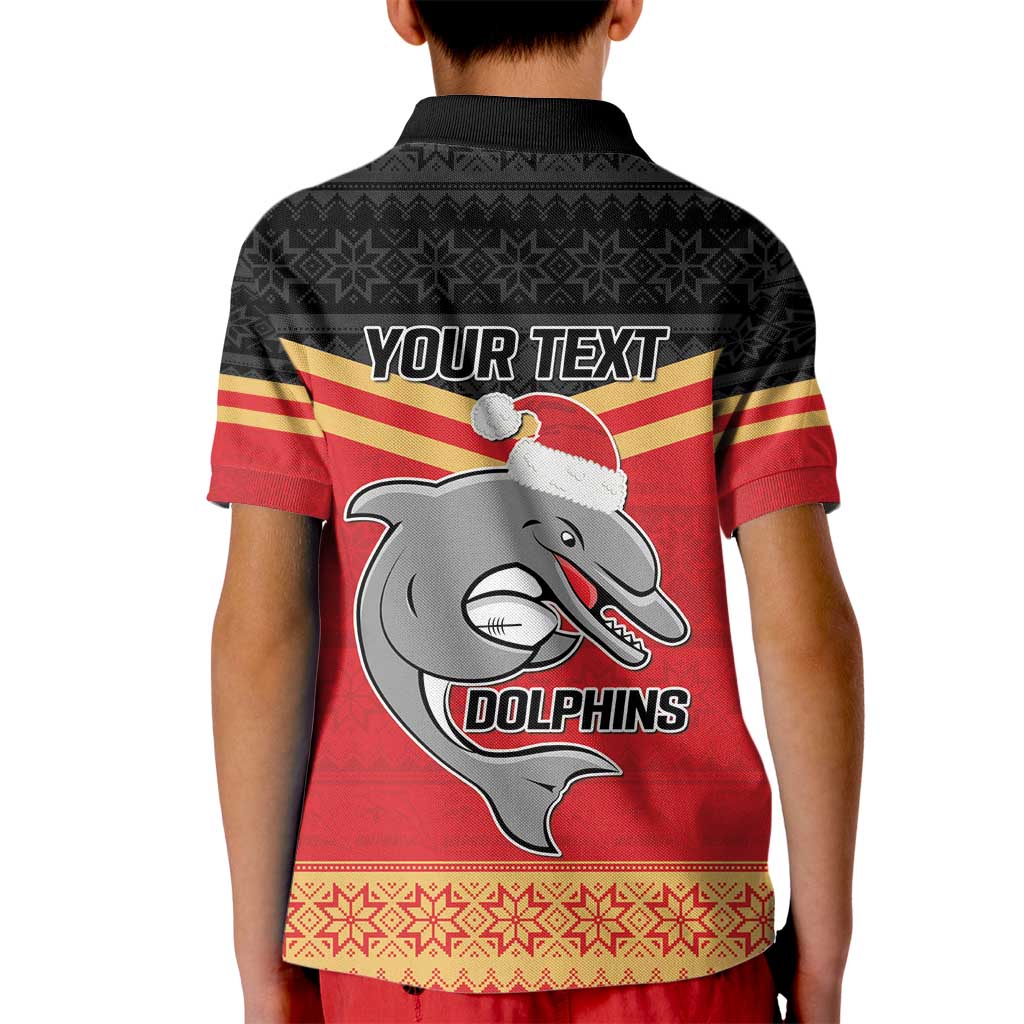 NRL Dolphins Mascot Christmas Personalised Kid Polo Shirt Black Style