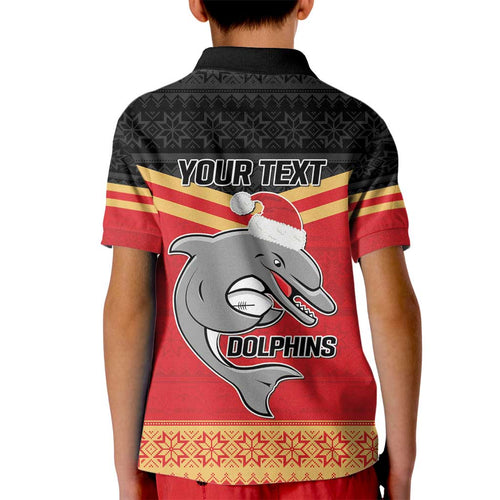 NRL Dolphins Mascot Christmas Personalised Kid Polo Shirt Black Style