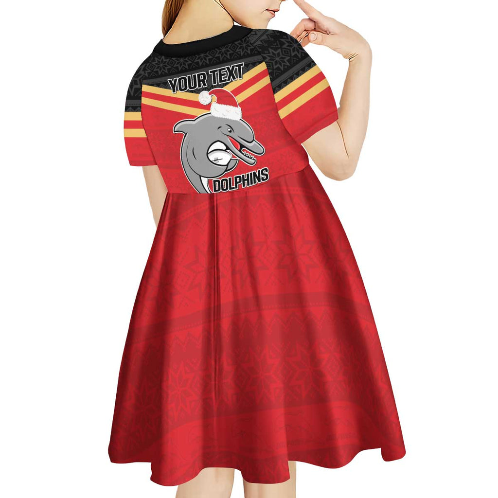 NRL Dolphins Mascot Christmas Personalised Kid Short Sleeve Dress Black Style
