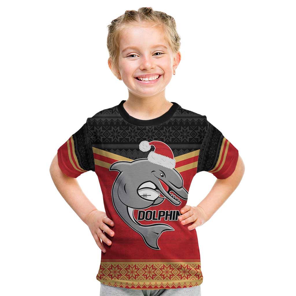 NRL Dolphins Mascot Christmas Personalised Kid T Shirt Black Style