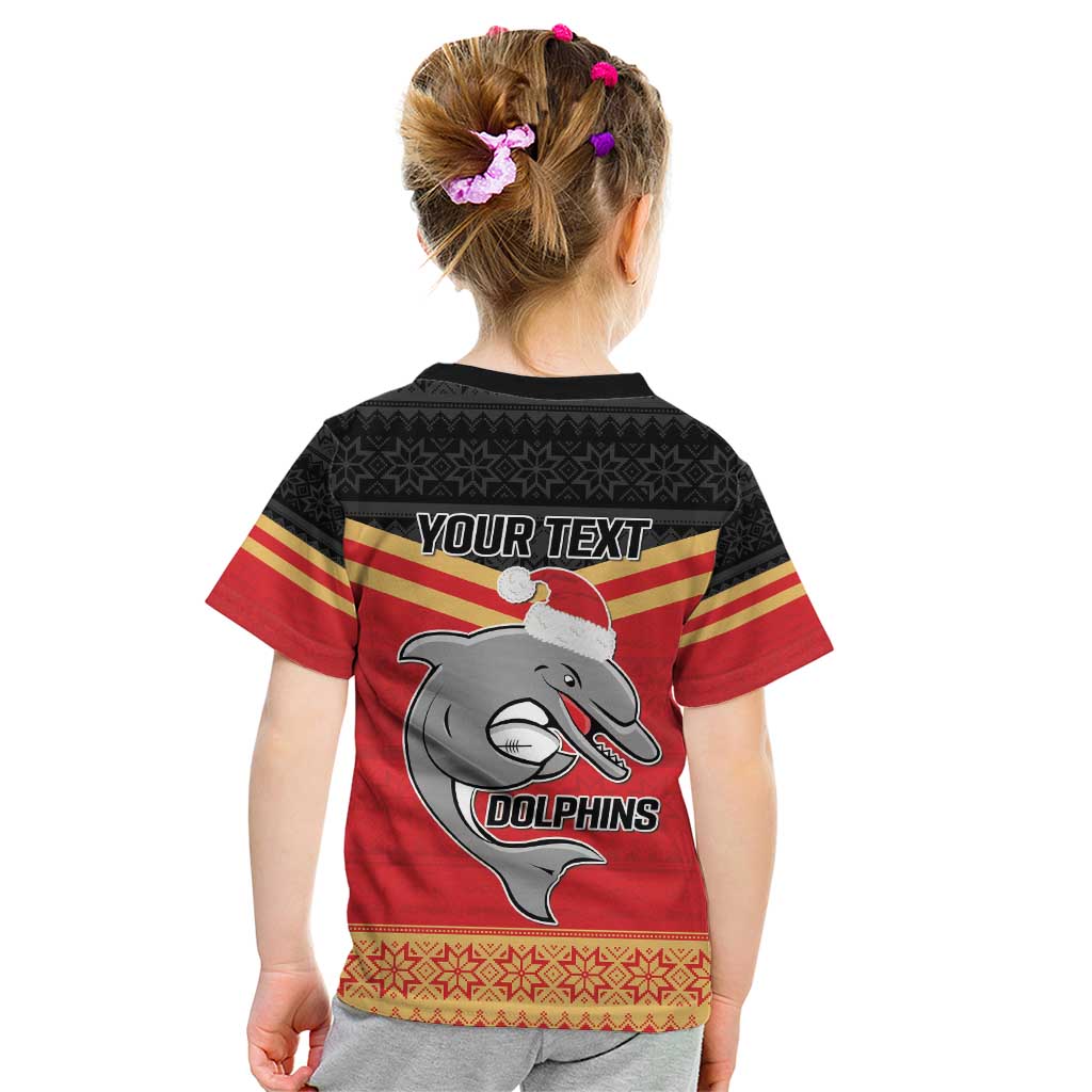 NRL Dolphins Mascot Christmas Personalised Kid T Shirt Black Style