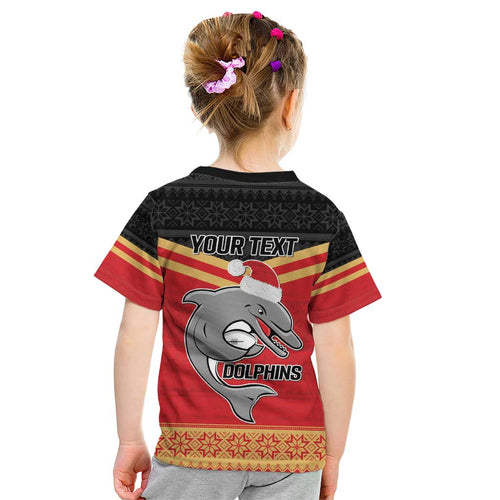 NRL Dolphins Mascot Christmas Personalised Kid T Shirt Black Style