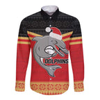 NRL Dolphins Mascot Christmas Personalised Long Sleeve Button Shirt Black Style