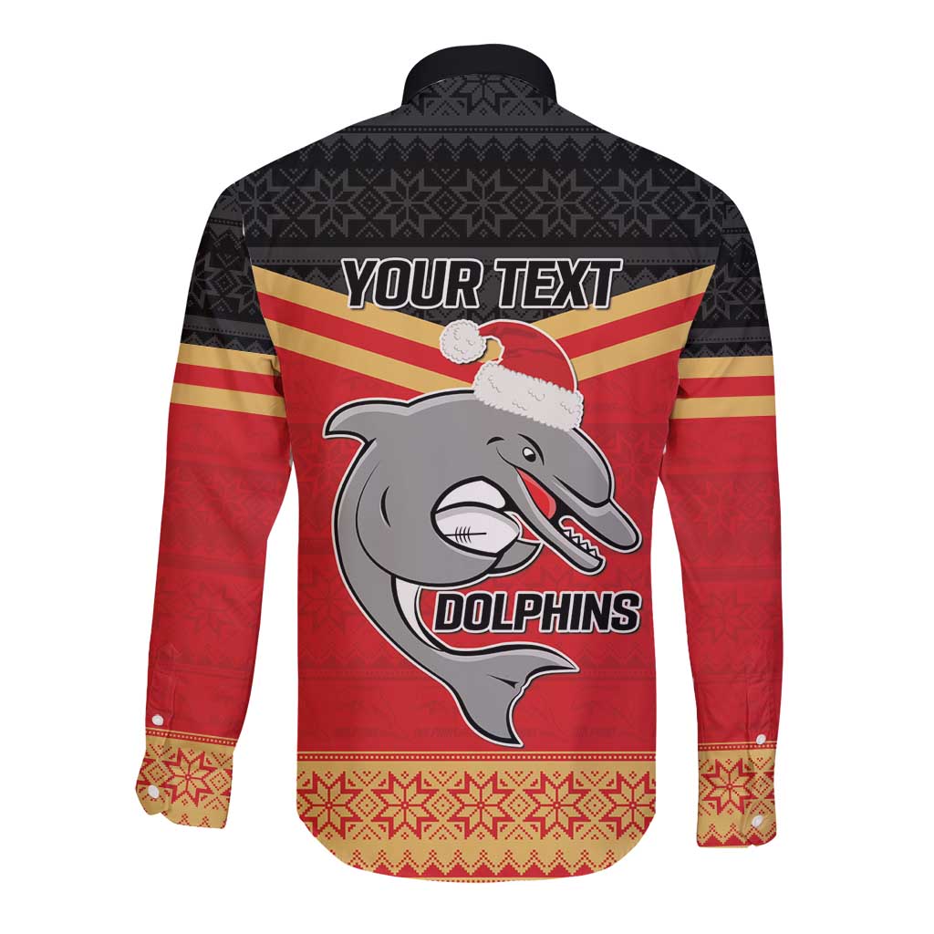 NRL Dolphins Mascot Christmas Personalised Long Sleeve Button Shirt Black Style