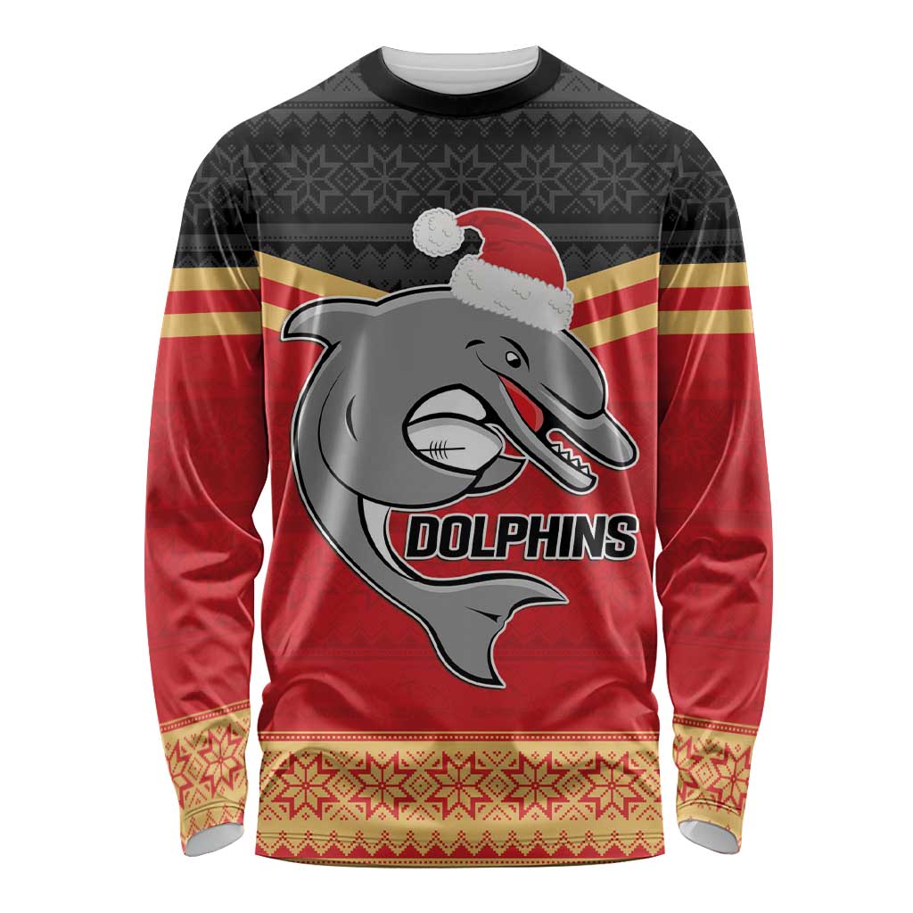 NRL Dolphins Mascot Christmas Personalised Long Sleeve Shirt Black Style