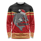 NRL Dolphins Mascot Christmas Personalised Long Sleeve Shirt Black Style