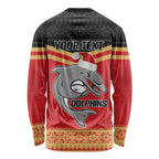NRL Dolphins Mascot Christmas Personalised Long Sleeve Shirt Black Style