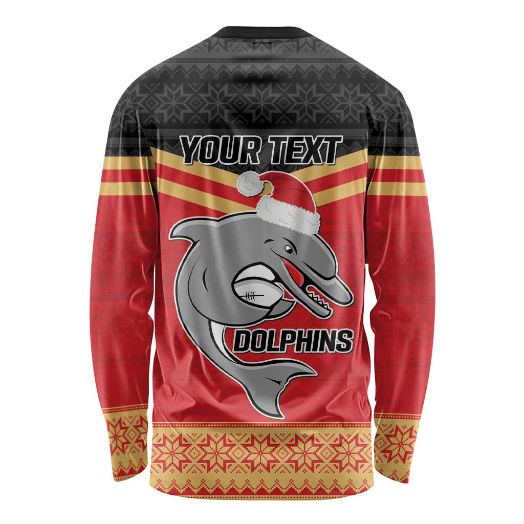 NRL Dolphins Mascot Christmas Personalised Long Sleeve Shirt Black Style