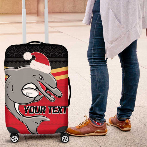 NRL Dolphins Mascot Christmas Personalised Luggage Cover Black Style