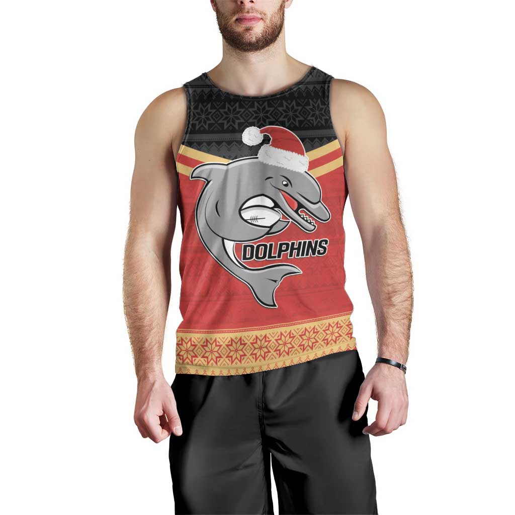 NRL Dolphins Mascot Christmas Personalised Men Tank Top Black Style