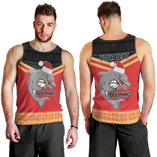 NRL Dolphins Mascot Christmas Personalised Men Tank Top Black Style