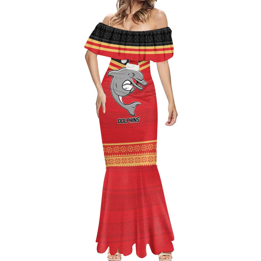 NRL Dolphins Mascot Christmas Personalised Mermaid Dress Black Style